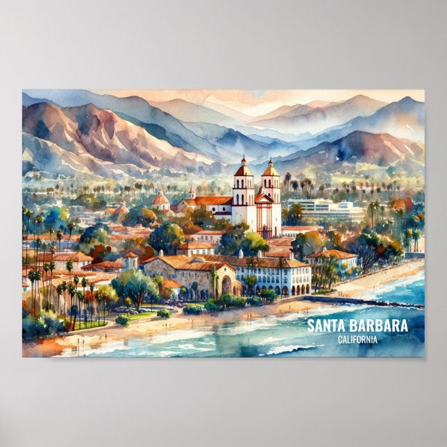 Santa Barbara California Reisen Orte Aquarell Poster (Vorne)