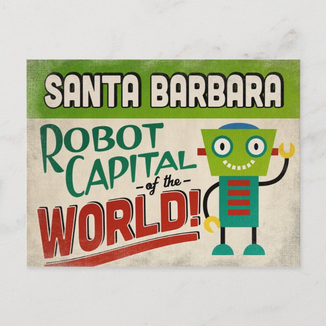 Santa Barbara California Robot - Funny Postkarte (Vorderseite)