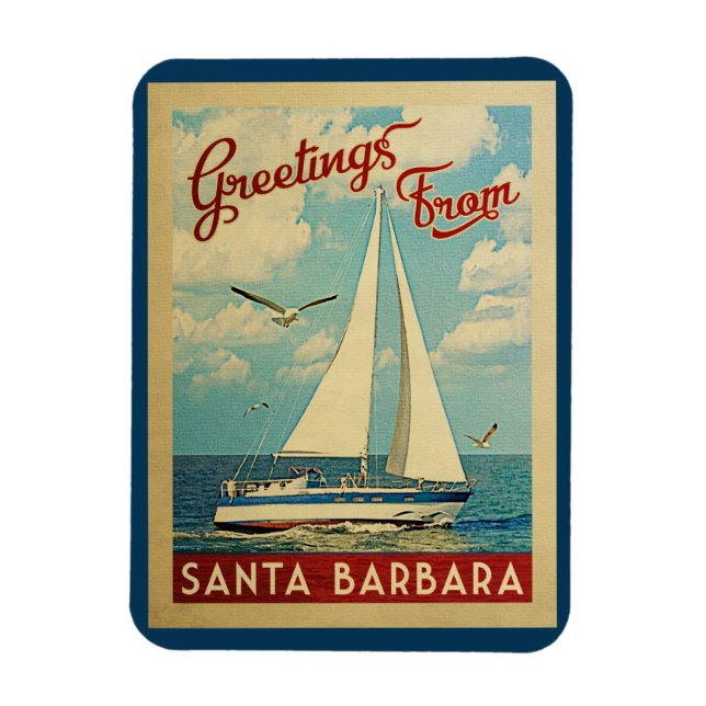 Santa Barbara Magnet Sailboat Vintag Kalifornien (Vertikal)