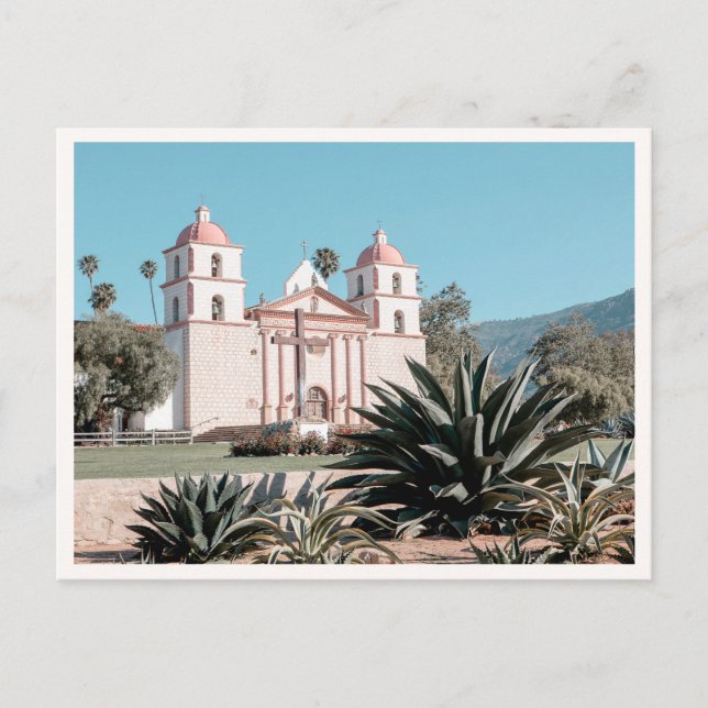 Santa Barbara Mission California Retro Postkarte (Vorderseite)