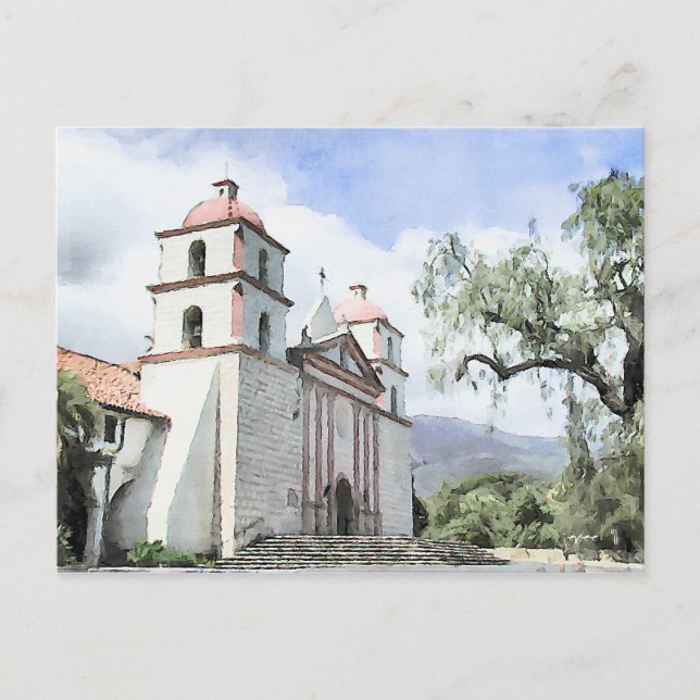 Santa Barbara Mission Watercolor Postkarte (Vorderseite)