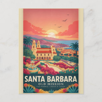 Santa Barbara Old Mission Vintage California Plaka Postkarte