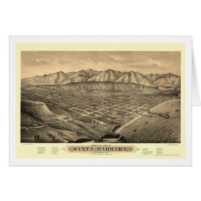 Santa Barbara, panoramische Karte CAs - 1877 (Vorderseite (Horizontal))