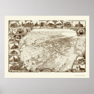 Santa Barbara, panoramische Karte CAs - 1898 Poster