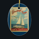Santa Barbara Sailboat Vintage Reise Kalifornien Keramik Ornament<br><div class="desc">Diese Grüße aus Santa Barbara California Vintage Reise nautische Design verfügt über ein Boot,  das auf dem Wasser mit Möwen und einen blauen Himmel gefüllt mit prächtigen puffigen weißen Wolken.</div>