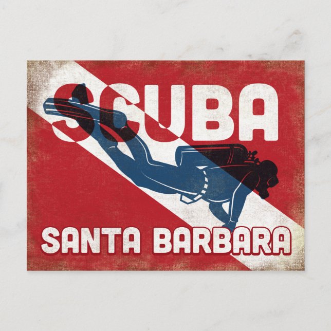 Santa Barbara Scuba Diver - Blue Retro Postkarte (Vorderseite)