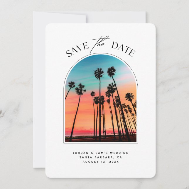 Santa Barbara Wedding Sunset Foto Save the Date Einladung (Vorderseite)