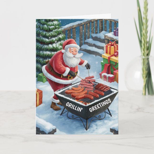 Santa Barbecue Weihnachtskarte Feiertagskarte (Vorderseite)