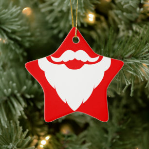 Santa Bard Schnurrbart Geschenk Rot & Weiß Ornamen Keramik Ornament