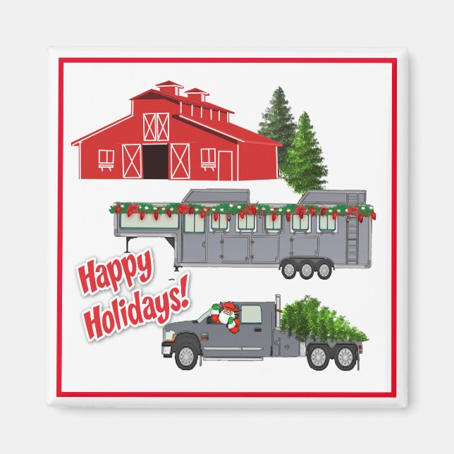 Santa Barn Truck Horse Trailer Weihnachten Magnet (Vorne)