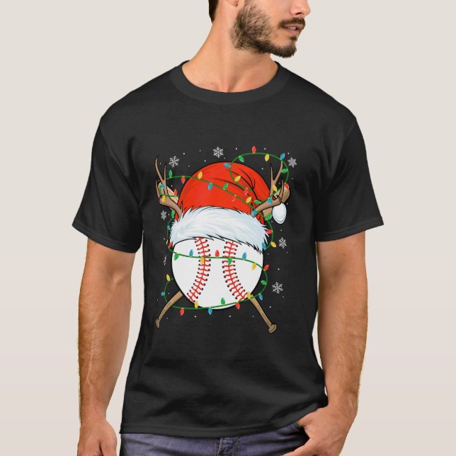 Santa Baseball Ball Xmas Lights Christmas Baseball T-Shirt (Vorderseite)