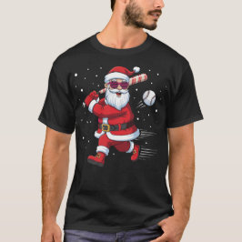 Santa Baseball Christmas Funny Pajamas Xmas Men  T-Shirt