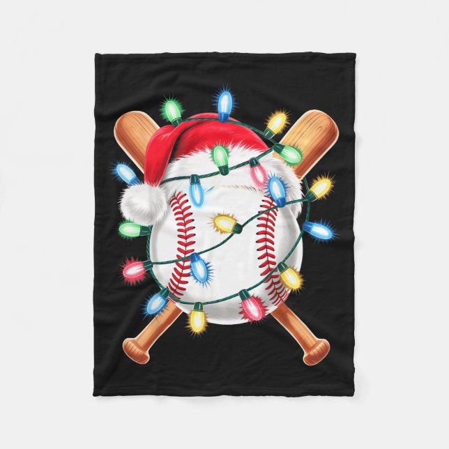 Santa Baseball Player Santa Hat Men Boys Christmas Fleecedecke (Vorderseite)