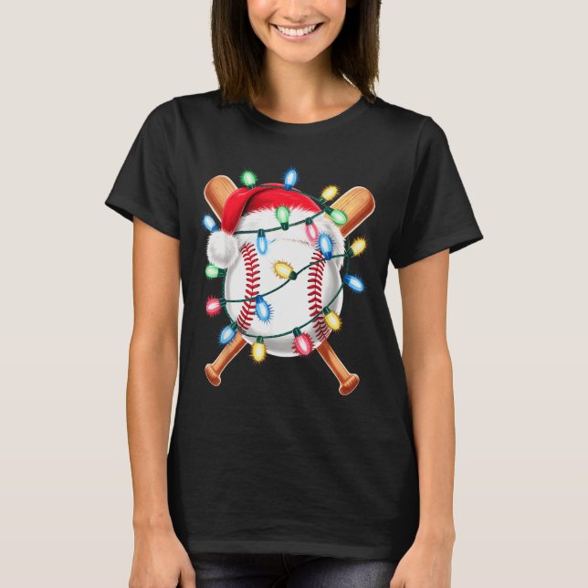 Santa Baseball Player Santa Hat Men Boys Christmas T-Shirt (Vorderseite)