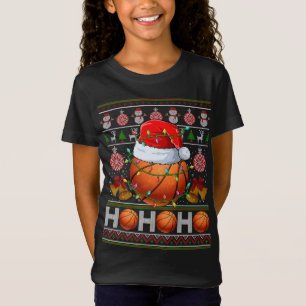 Santa Basketball Ball Xmas Trem Light Ugly Christm T-Shirt