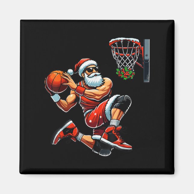 Santa Basketball Player Dunkelheit Weihnachtsbas W Magnet (Vorne)