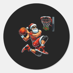 Santa Basketball Player Dunkelheit Weihnachtsbas W Runder Aufkleber