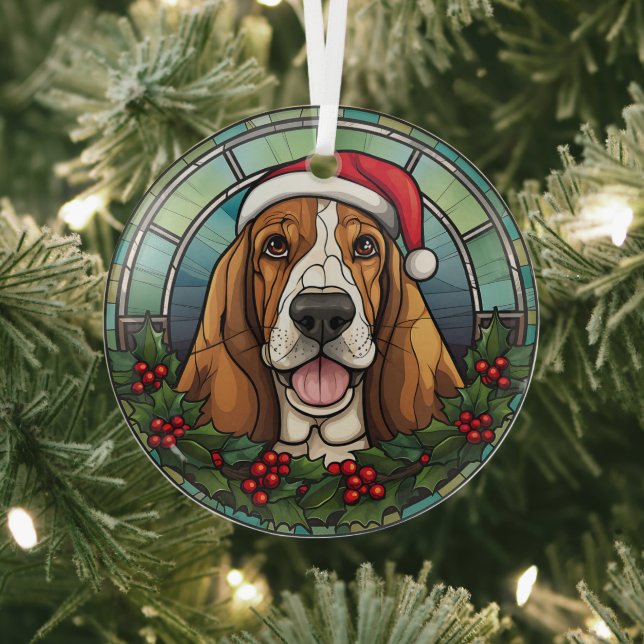 Santa Basset Hound Hund Weihnachten festgehalten Ornament Aus Glas (InSitu)