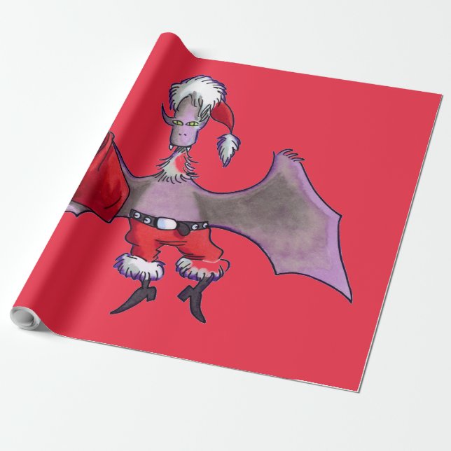 Santa Bat rotes, mattes Packpapier groß (Ungerollt)