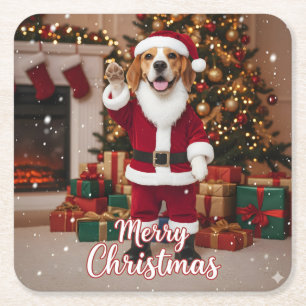Santa Beagle Frohe Weihnachten - Beagle Weihnachte Rechteckiger Pappuntersetzer