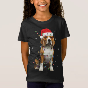 Santa Beagle mit Weihnachtsbeleuchtung Funny Dog L T-Shirt