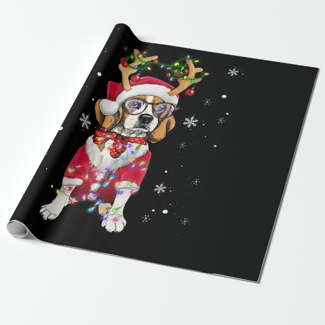 Santa Beagle Rentiere Light Weihnachtsgeschenke Geschenkpapier (Ungerollt)