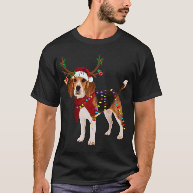 Santa Beagle Rentiere Weihnachten T-Shirt (Vorderseite)