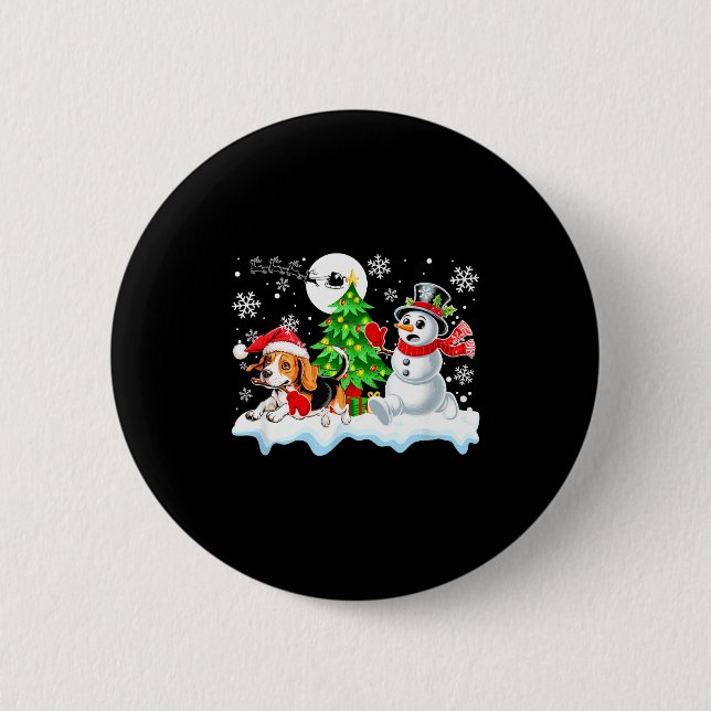Santa Beagle Snowman Running Friends Christmas Own Button (Vorderseite)