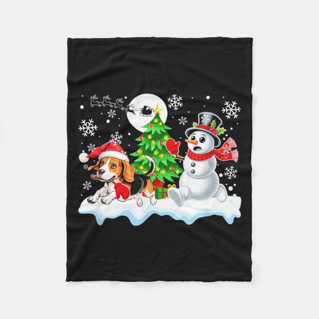 Santa Beagle Snowman Running Friends Christmas Own Fleecedecke (Vorderseite)