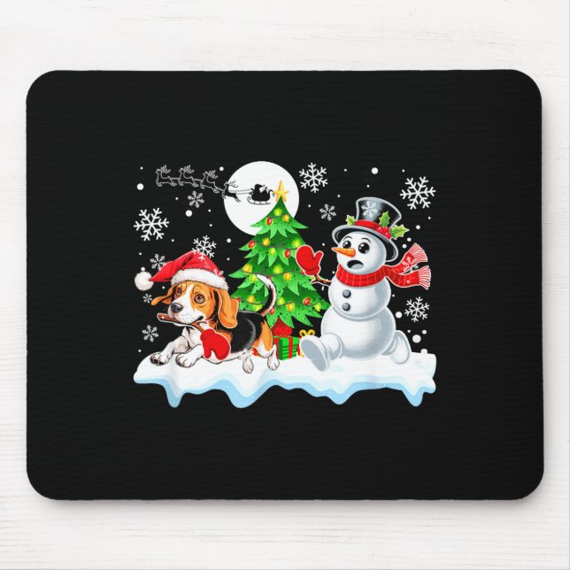 Santa Beagle Snowman Running Friends Christmas Own Mousepad (Vorne)