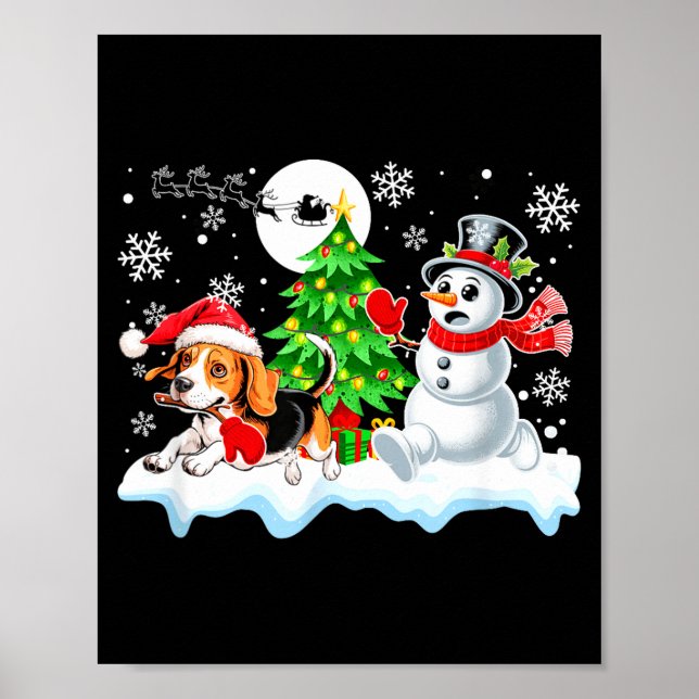 Santa Beagle Snowman Running Friends Christmas Own Poster (Vorne)