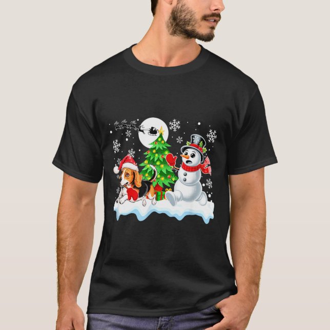 Santa Beagle Snowman Running Friends Christmas Own T-Shirt (Vorderseite)