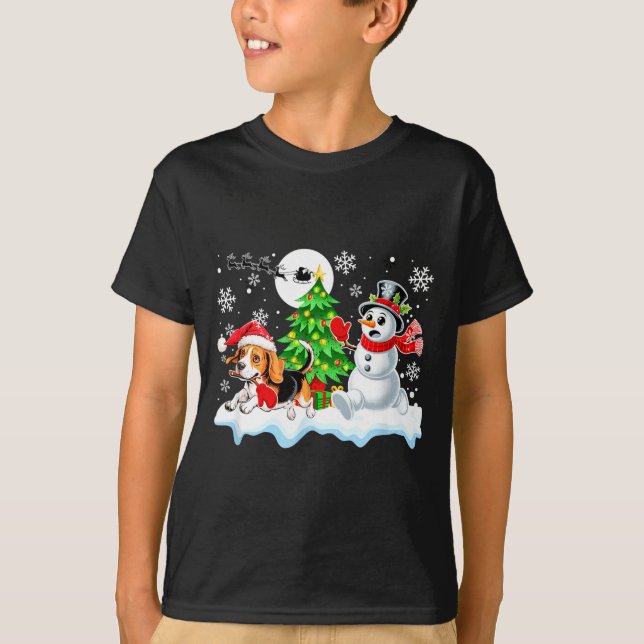 Santa Beagle Snowman Running Friends Christmas Own T-Shirt (Vorderseite)