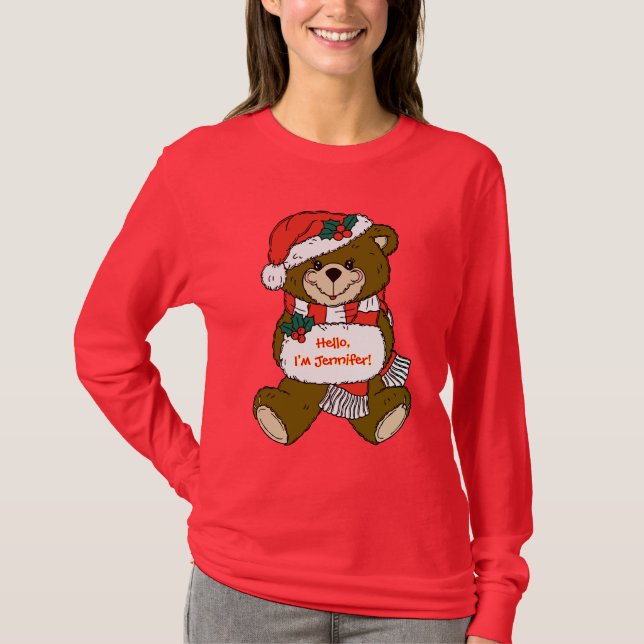 Santa Bear mit Hut und Muff T-Shirt (Vorderseite)