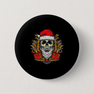 Santa Bearded Skull Christmas Pajama Button