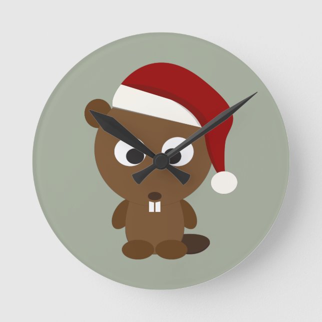 Santa Beaver Runde Wanduhr (Vorderseite)