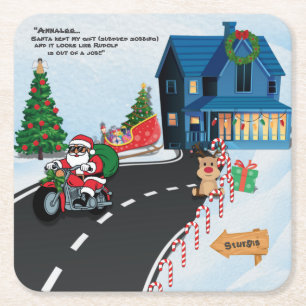 Santa Behielt mein Geschenk Funny Santa auf Motorr Rechteckiger Pappuntersetzer