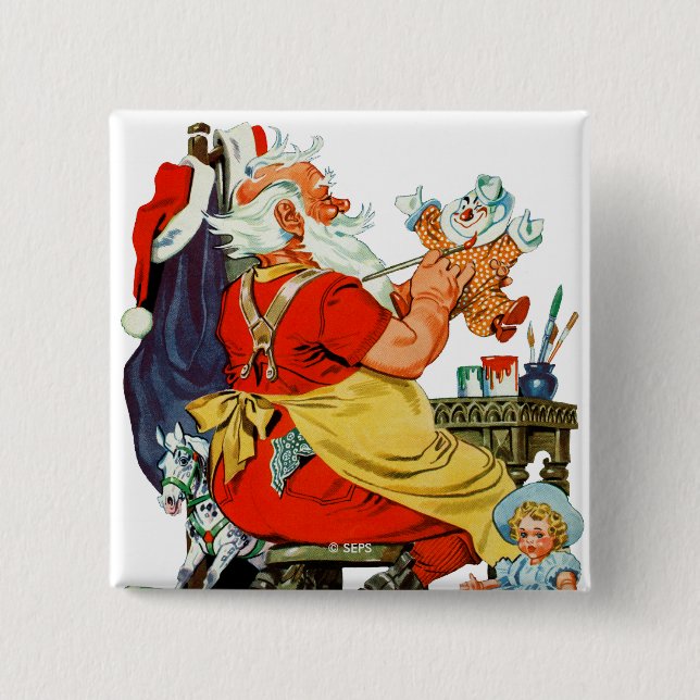 Santa bei der Arbeit Button (Vorderseite)