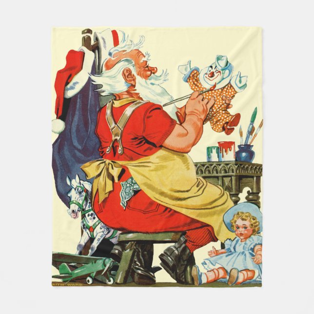 Santa bei der Arbeit Fleecedecke (Vorderseite)