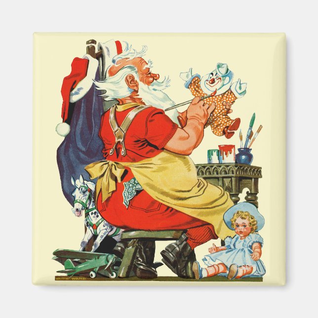Santa bei der Arbeit Magnet (Vorne)