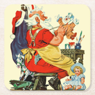 Santa bei der Arbeit Rechteckiger Pappuntersetzer