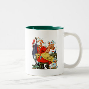 Santa bei der Arbeit Zweifarbige Tasse