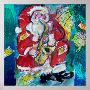 SANTA BEIM SAXOFONSPIELEN, MUSIKALISCHE WEIHNACHTS POSTER