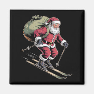 Santa beim Skifahren auf schneebedeckten Hängen Magnet