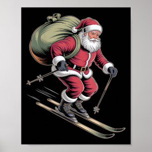 Santa beim Skifahren auf schneebedeckten Hängen Poster