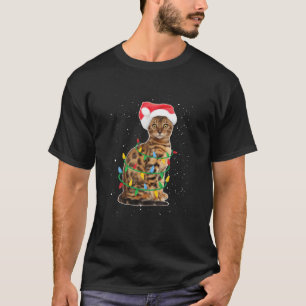 Santa Bengalische Katze mit Weihnachtslicht Gesche T-Shirt