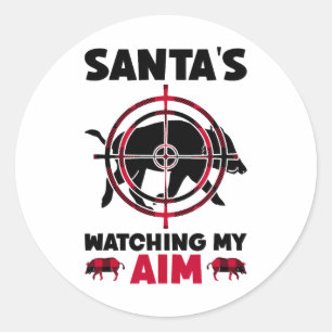 Santa beobachtet mein Ziel - Wildschweinjagd Runder Aufkleber