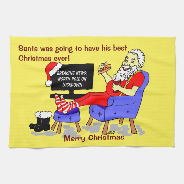 Santa Best Christmas Ever Funny Cartoon Geschirrtuch (Horizontal)