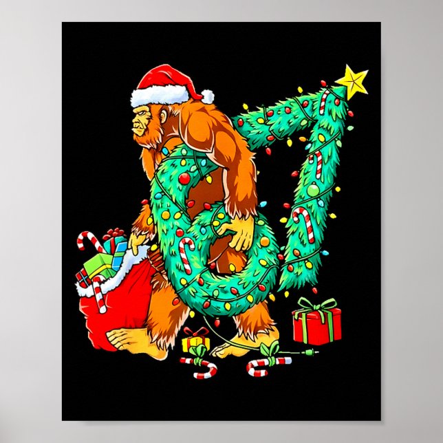 Santa Bigfoot 67 Christmas Tree Xmas Lights Funny  Poster (Vorne)
