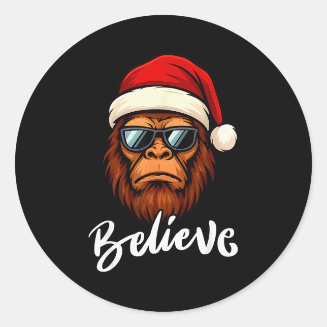 Santa Bigfoot Christmas Funny Sasquatch Believe Xm Runder Aufkleber (Vorderseite)
